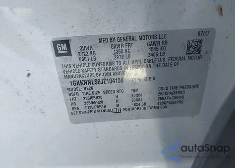 2018 GMC Acadia Slt-2 z USA, uszkodzony, nr VIN 1GKKNNLS8JZ104158